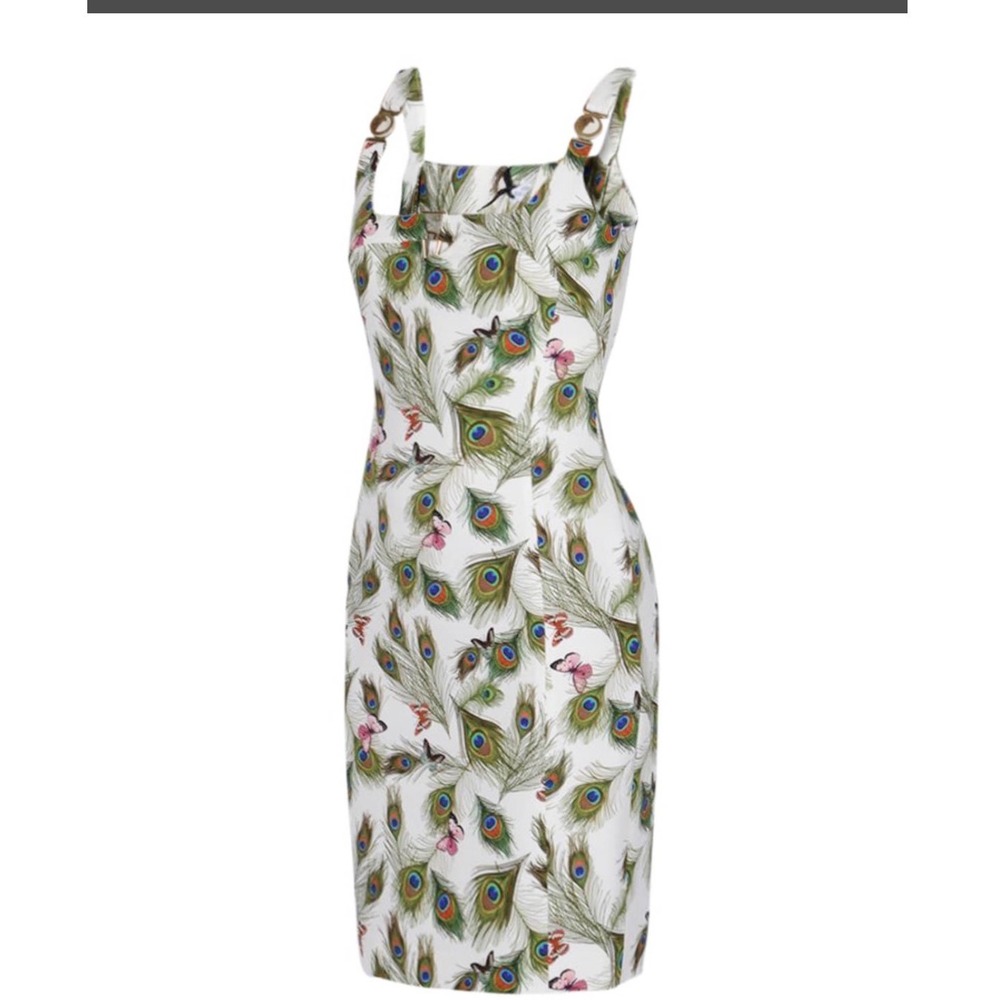 Versace Collection Summer Tropical Island Peacock Feather Butterfly Dress Size 4